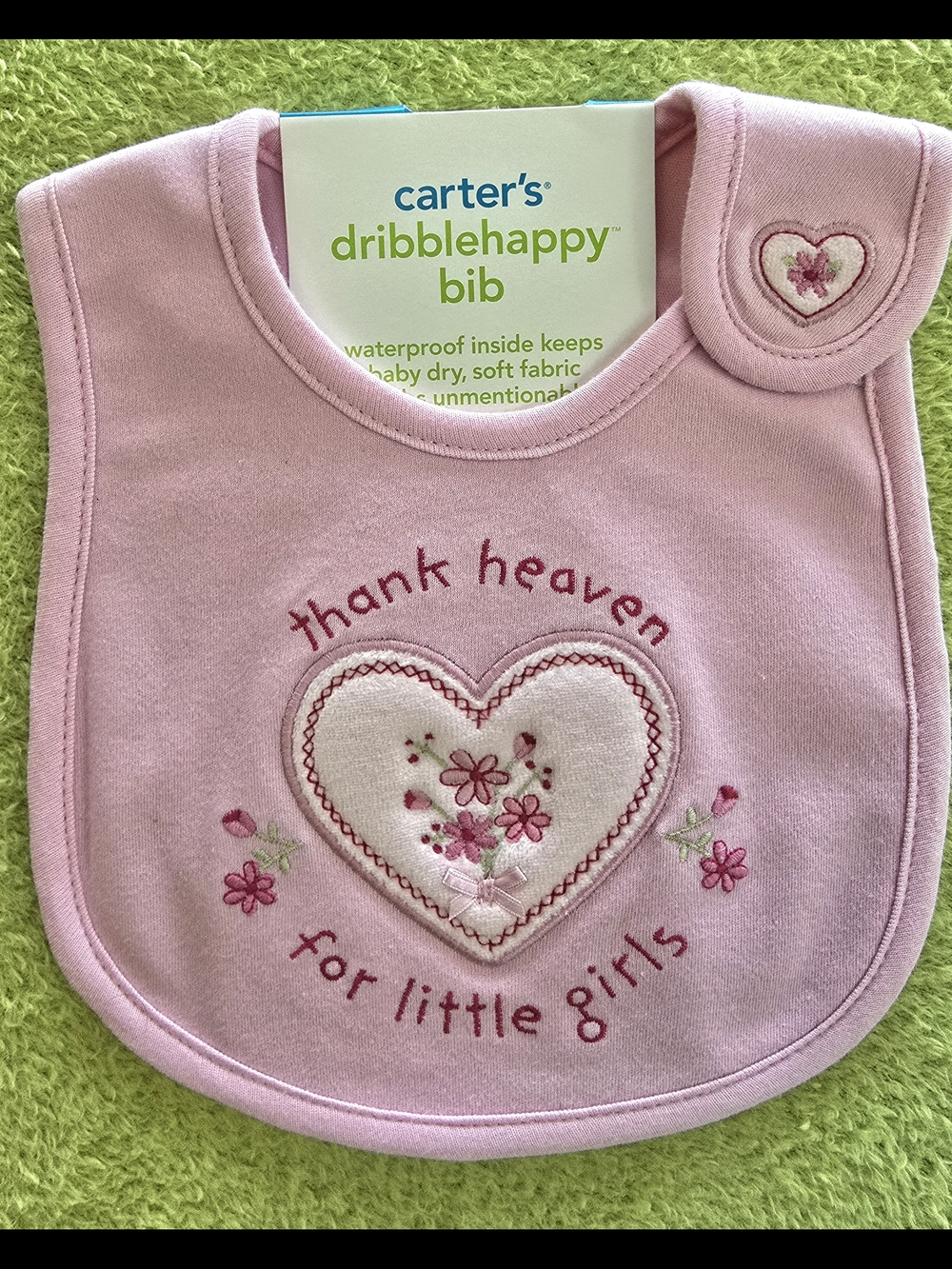 NWT  BABY GIRLS PINK BIB ★ Thank Heaven for LITTLE GIRLS - HEART & FLOWERS (Q5)